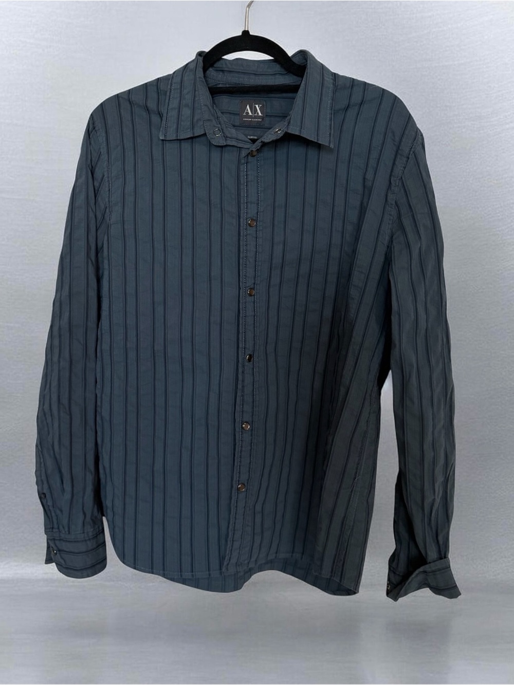 A/X Armani Exchange Slate Blue Vertical Stripe Button-Down Slim Shirt